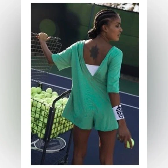 Free People Hot Shot Tee Romper in Green Sheen size Large - Picture 7 of 8